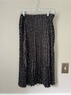 Worthington - Black Pleated Midi Skirt with White Polka Dots